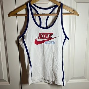 Nike. X-Small. White, Blue Lined Tank.